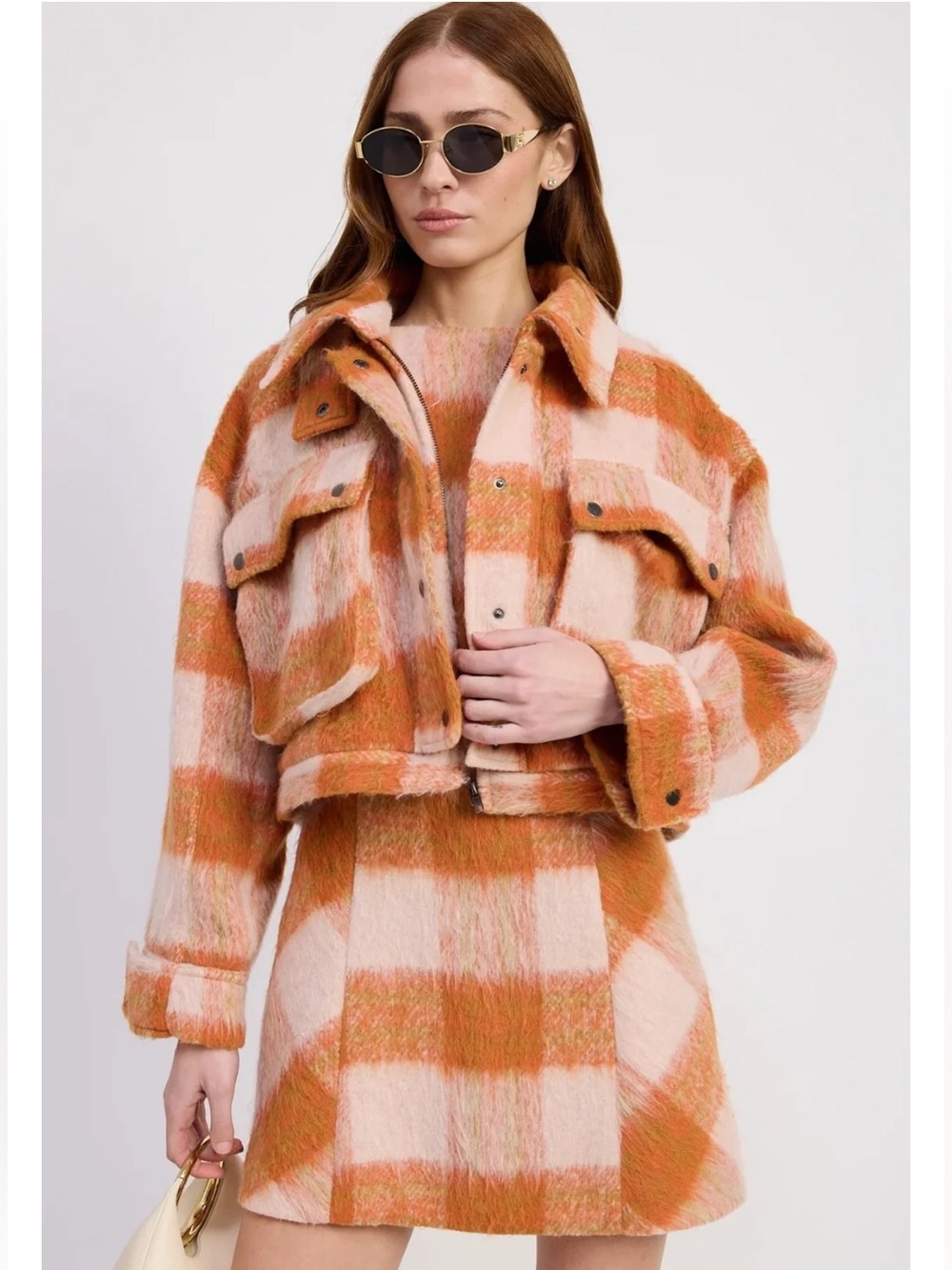 NWT En Saison Elizabeth Crop Jacket Women’s XS Boxy Cropped Orange White Pocket